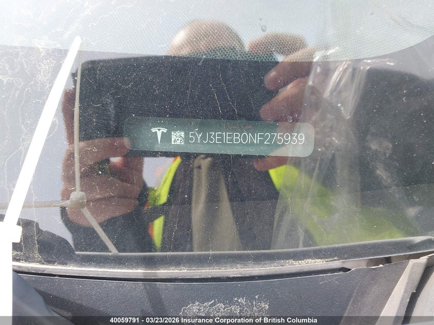 2022 Tesla Model 3 VIN: 5YJ3E1EB0NF275939 Lot: 40059791