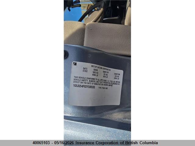 2003 Saturn L200 VIN: 1G8JU54F83Y506535 Lot: 40065103