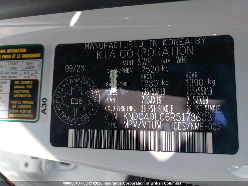 2024 Kia Ev6 VIN: KNDC4DLC6R5173603 Lot: 40066840