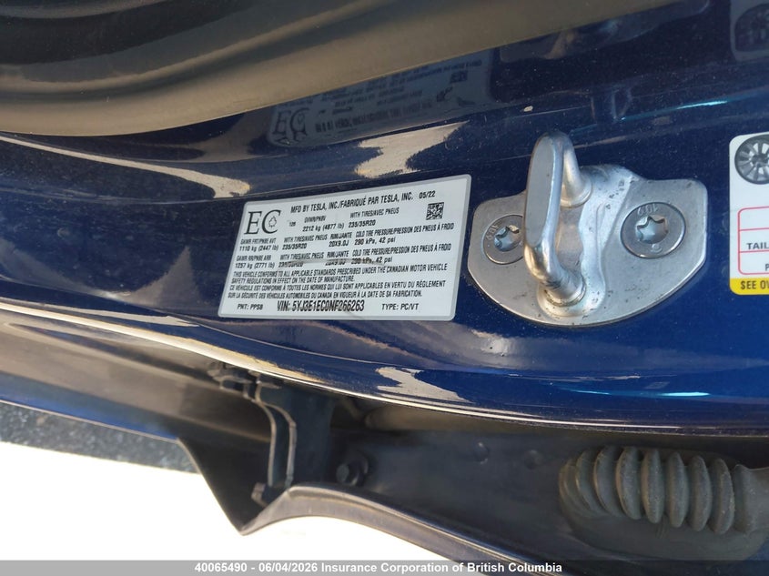2022 Tesla Model 3 VIN: 5YJ3E1EC0NF266263 Lot: 40065490