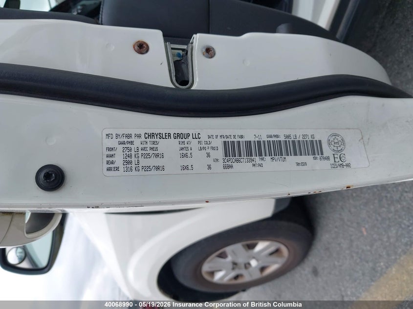 2012 Dodge Journey Cvp/Se Plus VIN: 3C4PDCAB6CT133941 Lot: 40068990