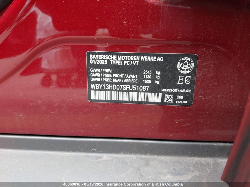 2025 BMW I4 VIN: WBY13HD07SFU51087 Lot: 40069018