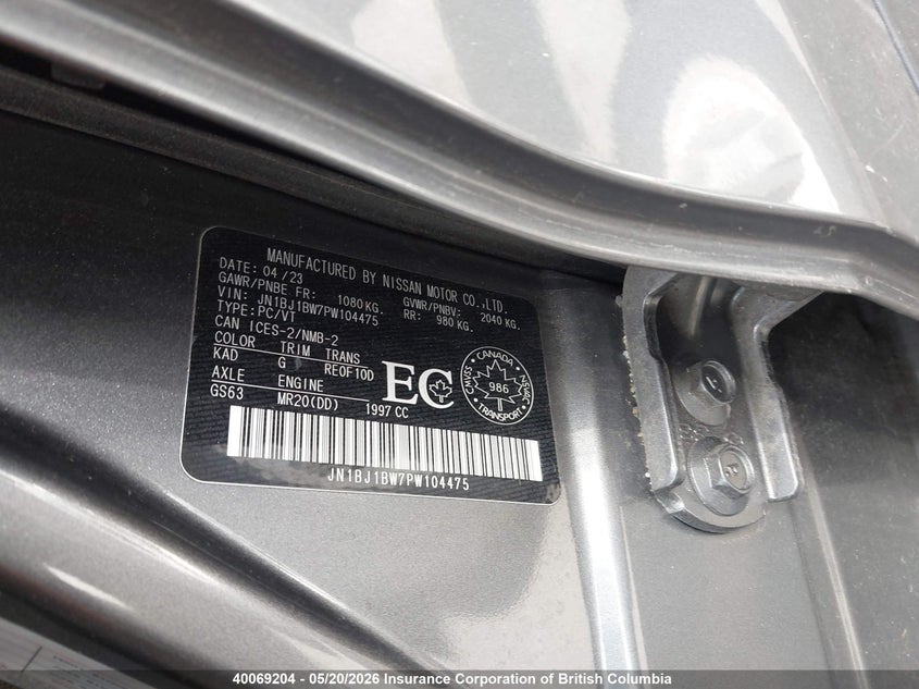 2023 Nissan Qashqai Sv VIN: JN1BJ1BW7PW104475 Lot: 40069204
