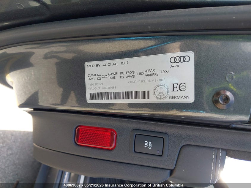 2018 Audi S5 VIN: WAUC4CF58JA004666 Lot: 40069667