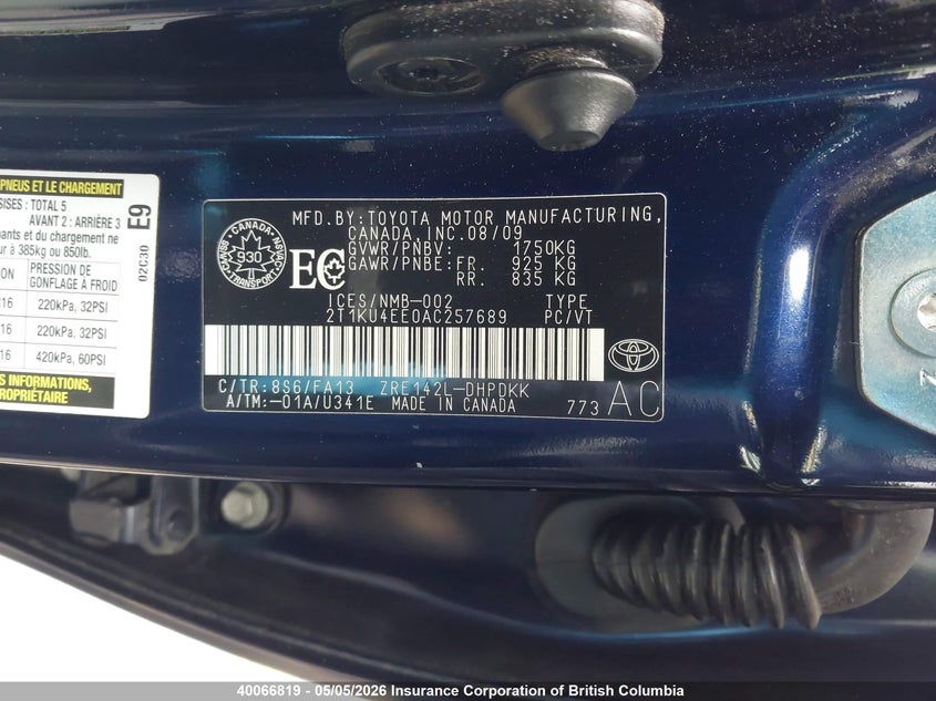 2010 Toyota Corolla Matrix VIN: 2T1KU4EE0AC257689 Lot: 40066819
