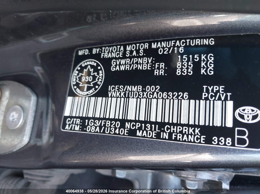 2016 Toyota Yaris L/Le/Se VIN: VNKKTUD3XGA063226 Lot: 40064938