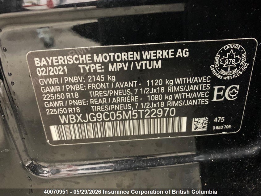 2021 BMW M VIN: WBXJG9C05M5T22970 Lot: 40070951