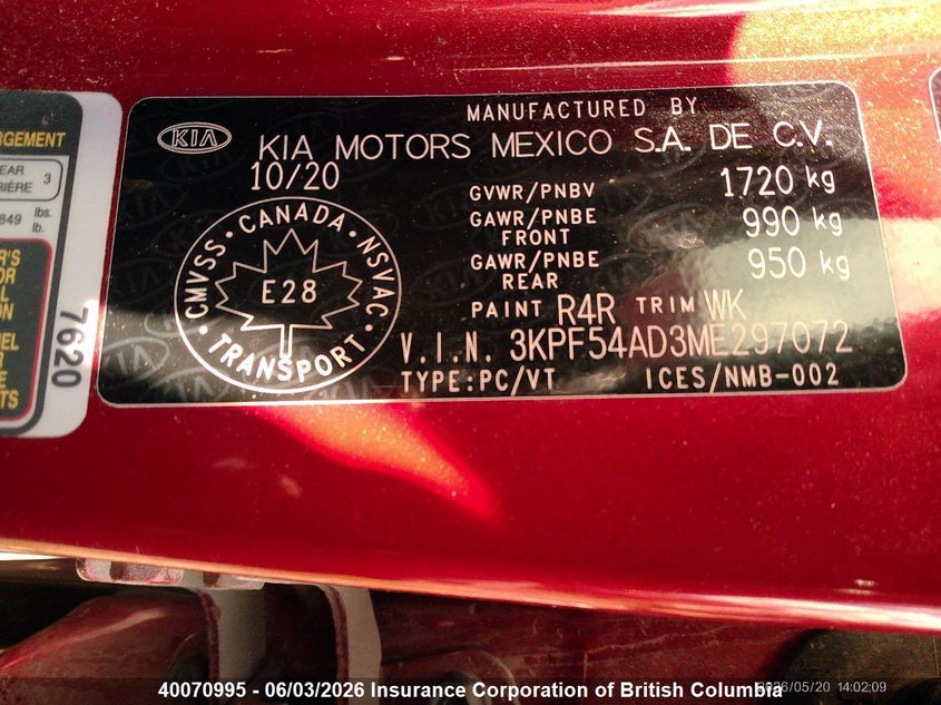 2021 Kia Forte VIN: 3KPF54AD3ME297072 Lot: 40070995