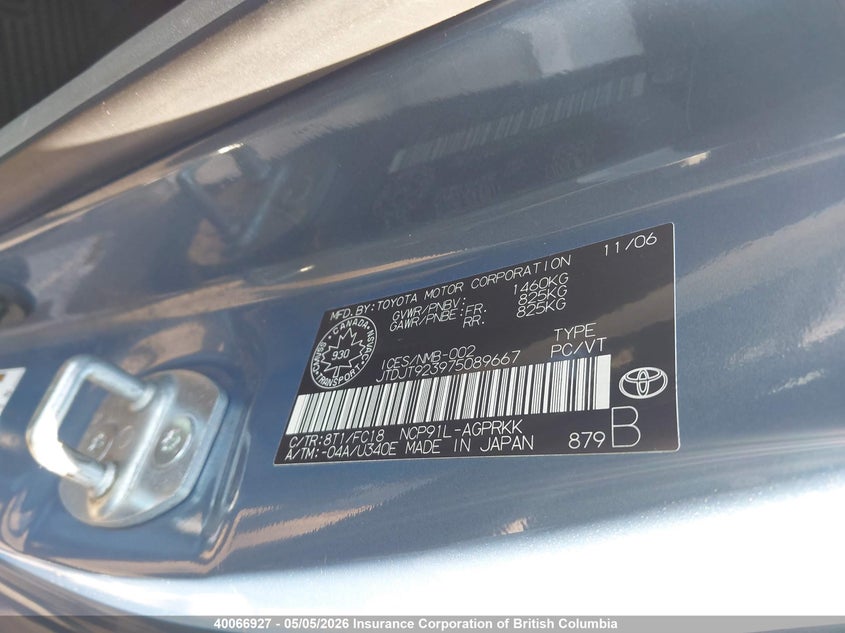 2007 Toyota Yaris VIN: JTDJT923975089667 Lot: 40066927