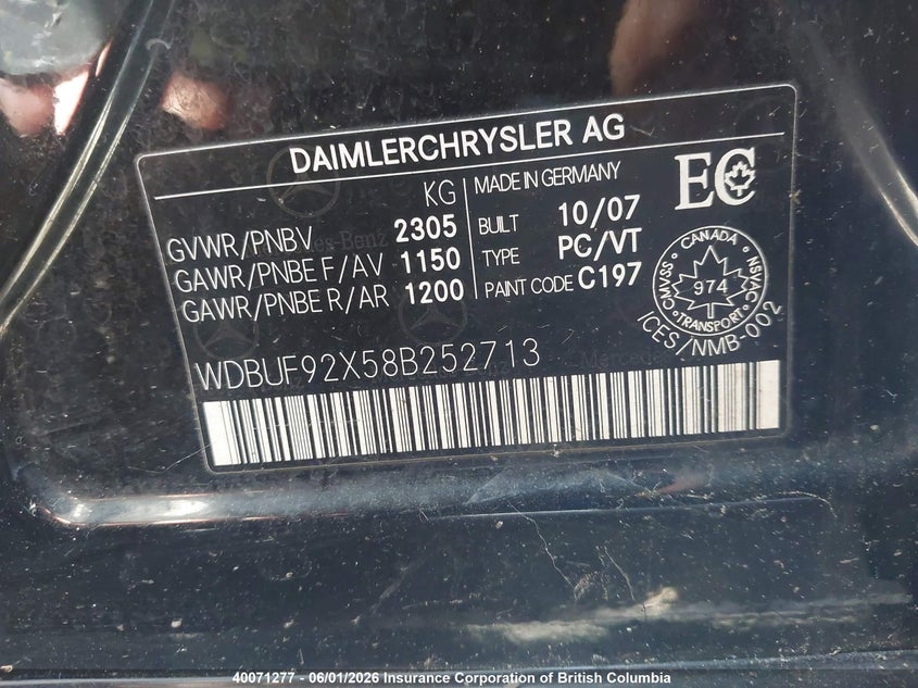 2008 Mercedes-Benz E 300 4Matic VIN: WDBUF92X58B252713 Lot: 40071277