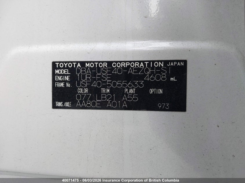 2007 Lexus Ls 460 VIN: USF405055633 Lot: 40071475