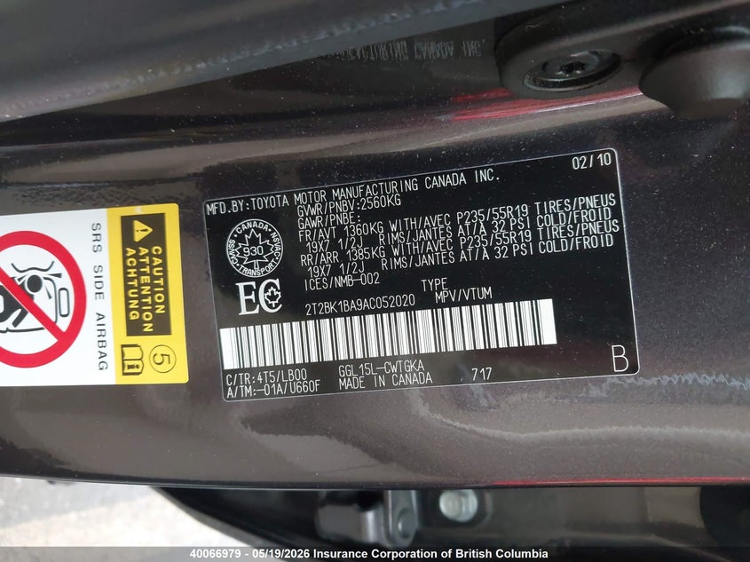 2010 Lexus Rx 350 VIN: 2T2BK1BA9AC052020 Lot: 40066979