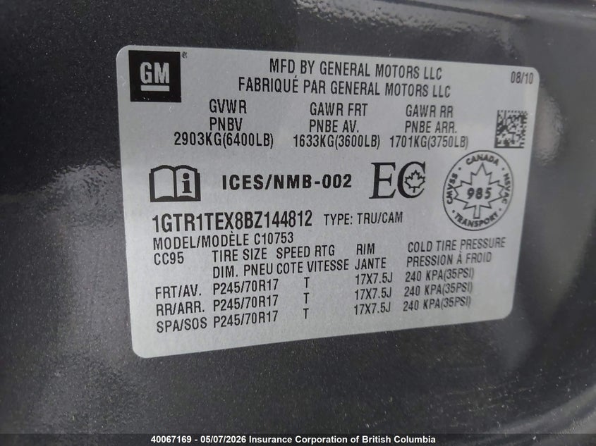 2011 GMC Sierra C1500 VIN: 1GTR1TEX8BZ144812 Lot: 40067169