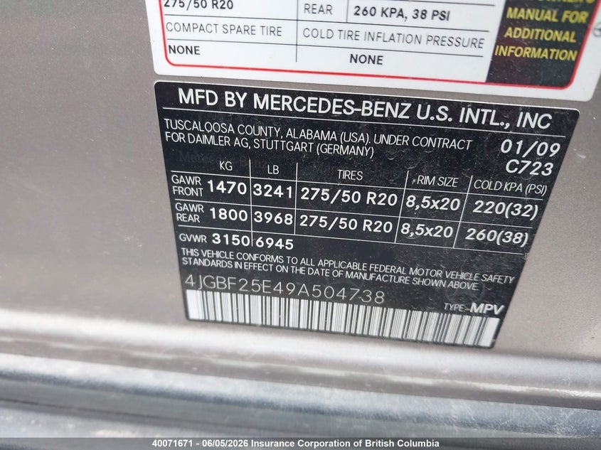 2009 Mercedes-Benz Gl 320 Bluetec 4Matic VIN: 4JGBF25E49A504738 Lot: 40071671