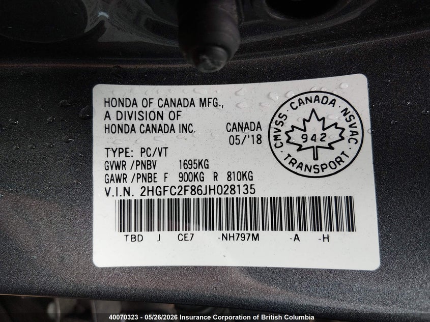 2018 HONDA CIVIC SEDAN 2.0L I-4 DOHC, VVT, 158HP