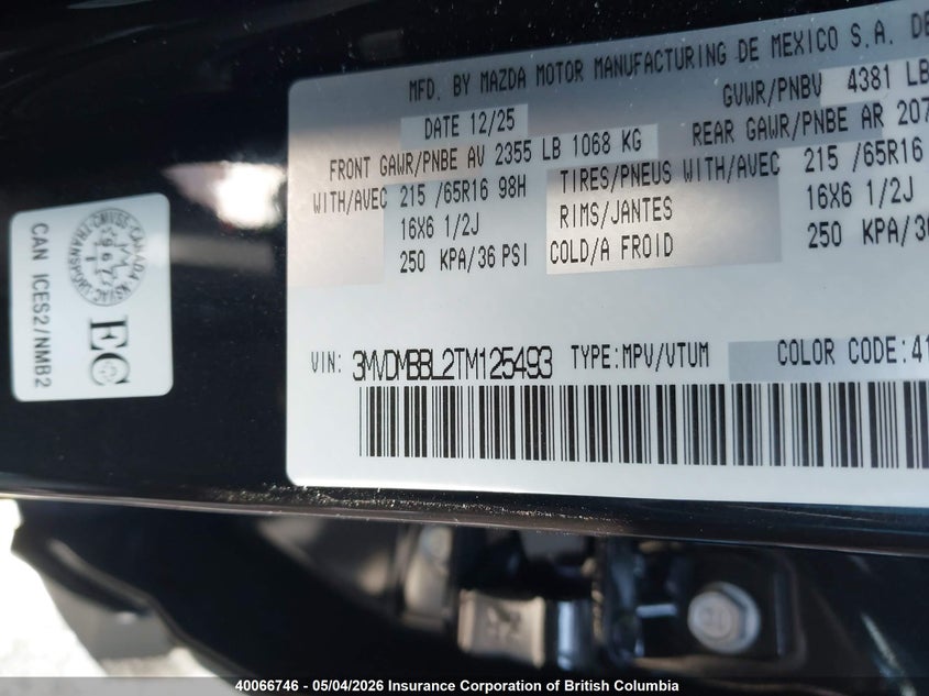 2026 Mazda Cx-30 Select Sport VIN: 3MVDMBBL2TM125493 Lot: 40066746
