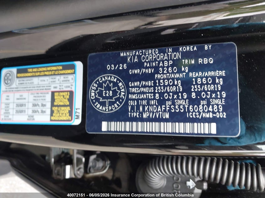 2026 Kia Ev9 VIN: KNDAFFS55T6080489 Lot: 40072151