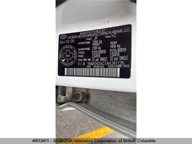 2010 Hyundai Santa Fe Limited 3.5 VIN: 5NMSHDAG7AH341126 Lot: 40072411