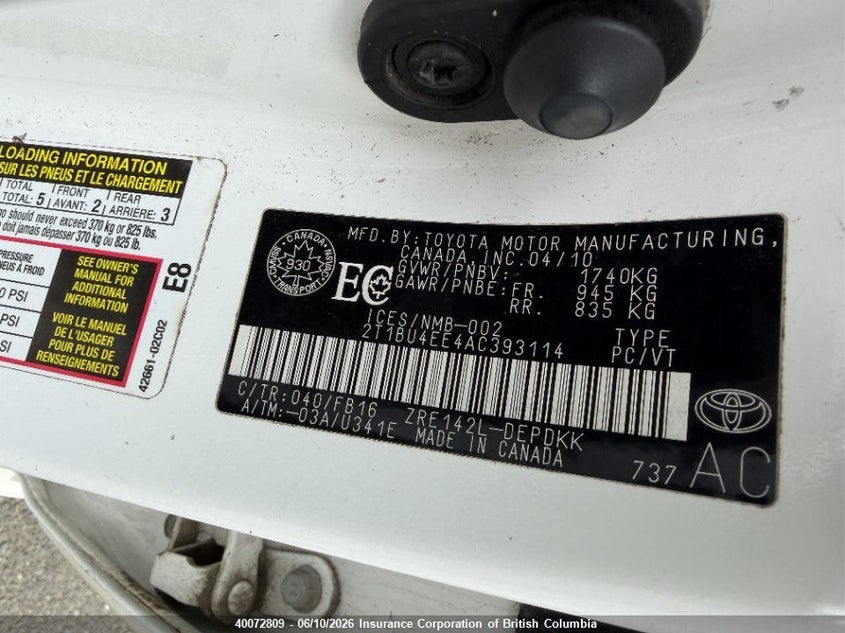 2010 TOYOTA COROLLA SEDAN 1.8L I4 FI DOHC 16V NF4