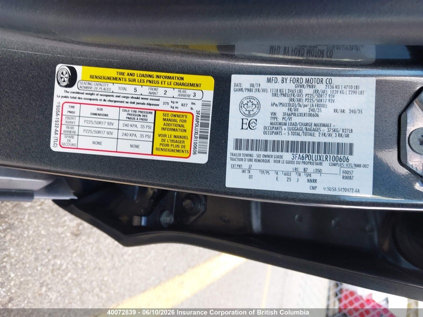 2020 FORD FUSION SEDAN 2.0L I4 FI DOHC 16V NF4