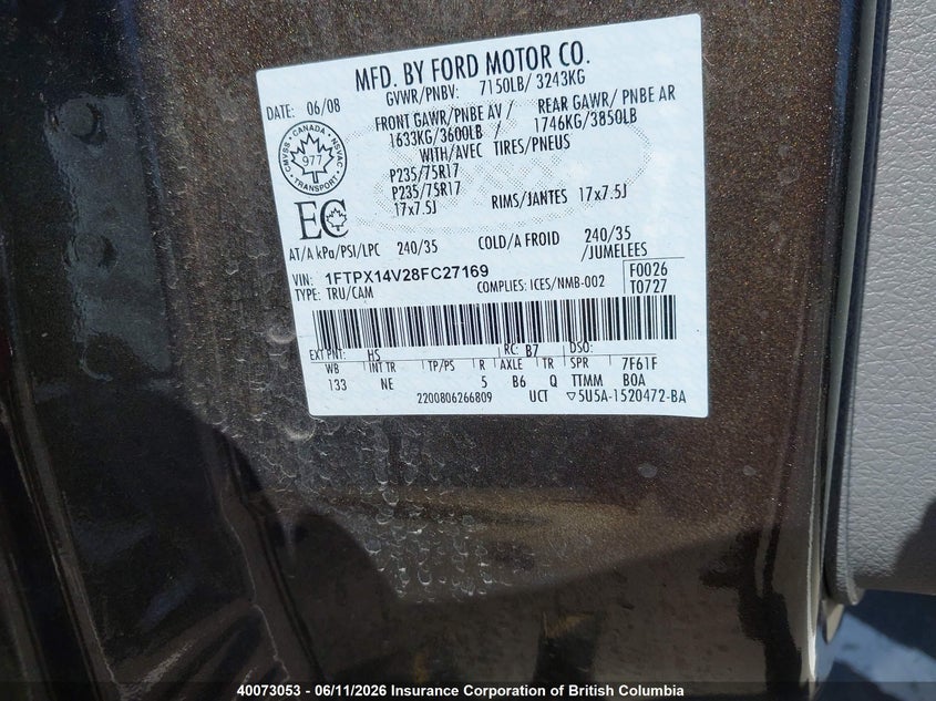 2008 FORD F-150 COUPE 5.4L V-8 VVT, 300HP