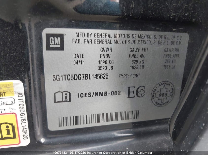 2011 CHEVROLET AVEO SEDAN 1.6L I4 FI DOHC 16V NF4