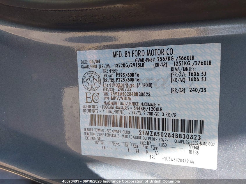 2004 Ford Freestar S VIN: 2FMZA50284BB30823 Lot: 40073491