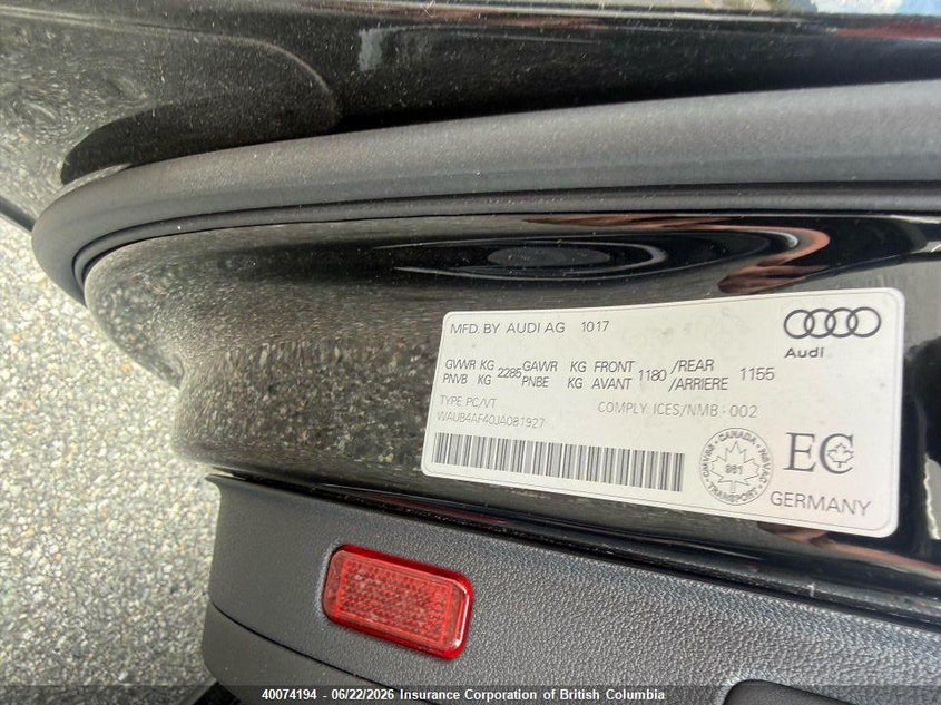 2018 AUDI S4 SEDAN 3.0L V6 FI DOHC 16V NF4