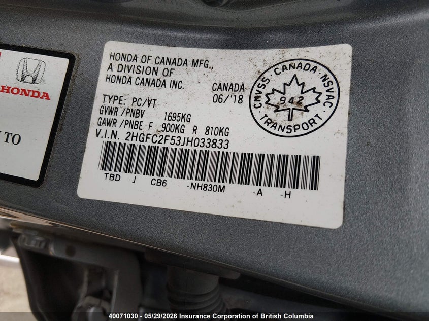 2018 HONDA CIVIC SEDAN 2.0L I-4 DOHC, VVT, 158HP