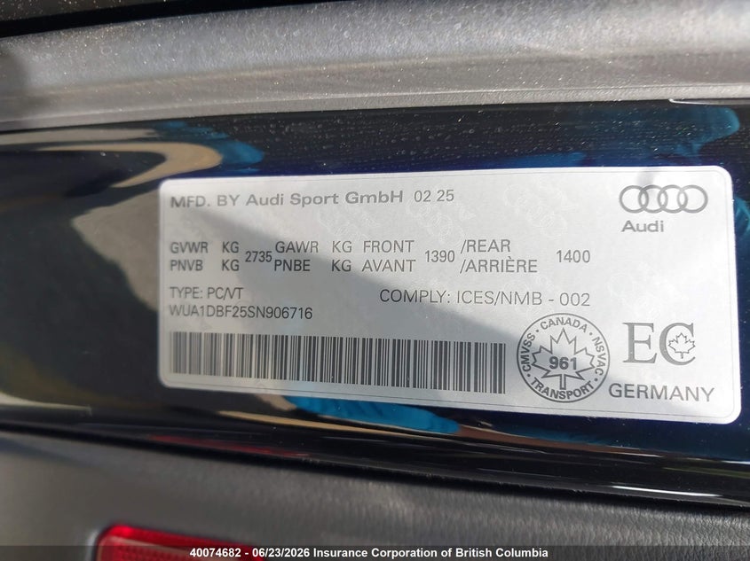 2025 AUDI RS6 WAGON 4.0L V8 FI DOHC 32V NF4