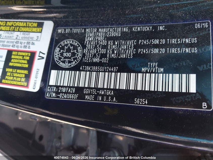 2017 TOYOTA VENZA SPORT UTILITY VEHICLE 3.5L V6 FI DOHC 24V NF4