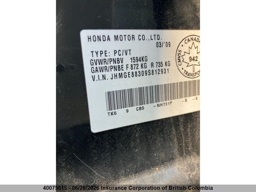2009 HONDA FIT HATCHBACK 1.5L I4 FI SOHC 16V NF4