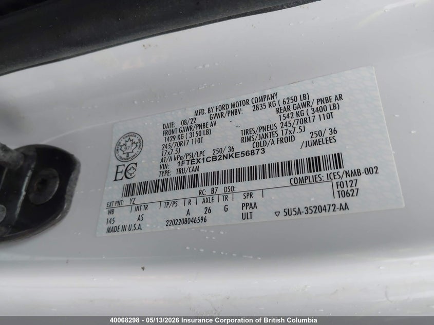 2022 FORD F150 SUPER CAB PICKUP 3.3L V-6 DI, DOHC, VVT, 290HP