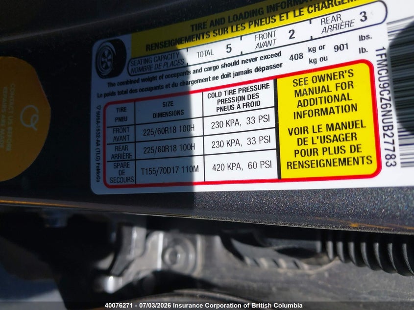 2022 FORD ESCAPE SPORT UTILITY VEHICLE 2.5L I4 FI DOHC 16V NF4