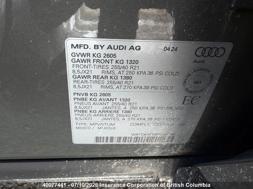 2024 Audi Sq5 VIN: WA1C4AFYXR2095960 Lot: 40077441