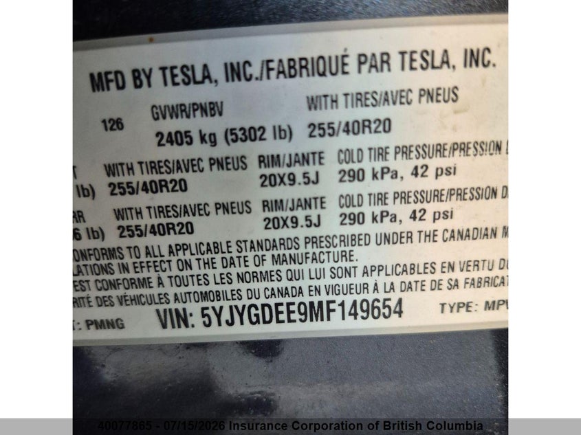2021 TESLA MODEL Y SPORT UTILITY VEHICLE U U