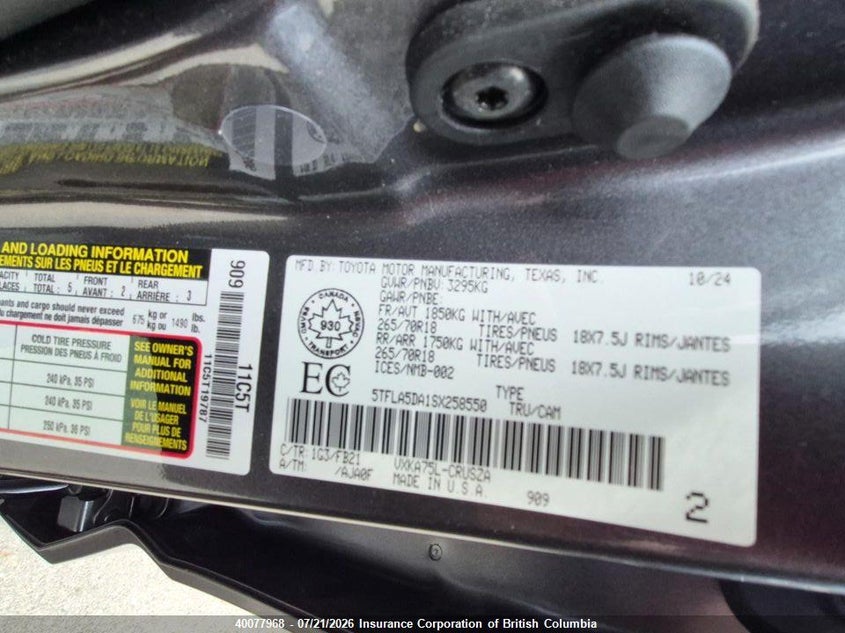 2025 Toyota Tundra Double Cab Sr/Double Cab Sr5 VIN: 5TFLA5DA1SX258550 Lot: 40077968