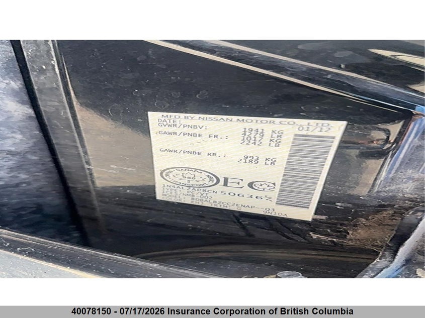 2012 Nissan Altima S VIN: 1N4AL2AP8CN506367 Lot: 40078150