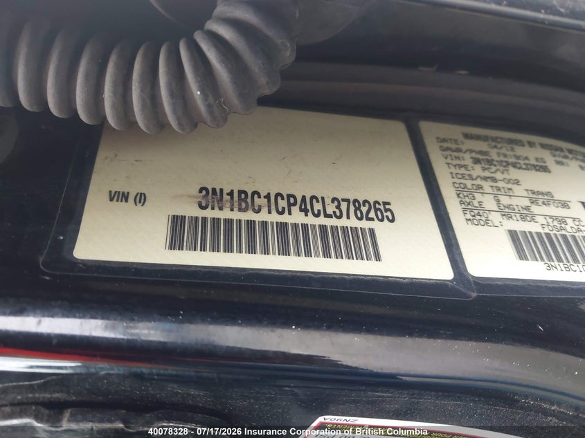 2012 Nissan Versa VIN: 3N1BC1CP4CL378265 Lot: 40078328