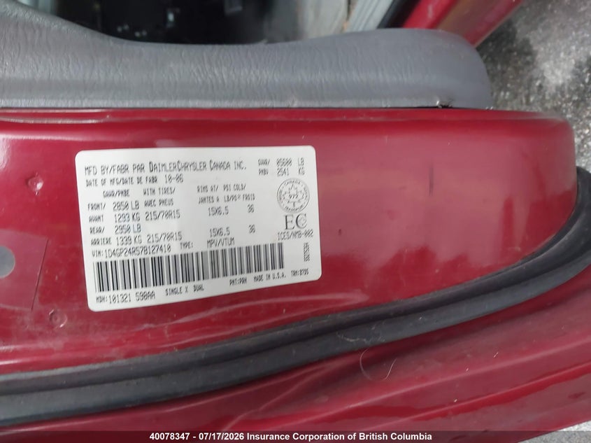 2007 Dodge Grand Caravan Se VIN: 1D4GP24R57B127410 Lot: 40078347