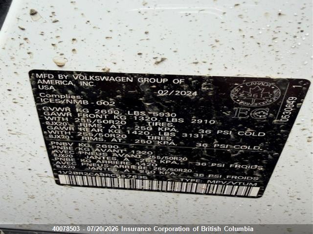 2024 Volkswagen Atlas VIN: 1V2BR2CA8RC557635 Lot: 40078503