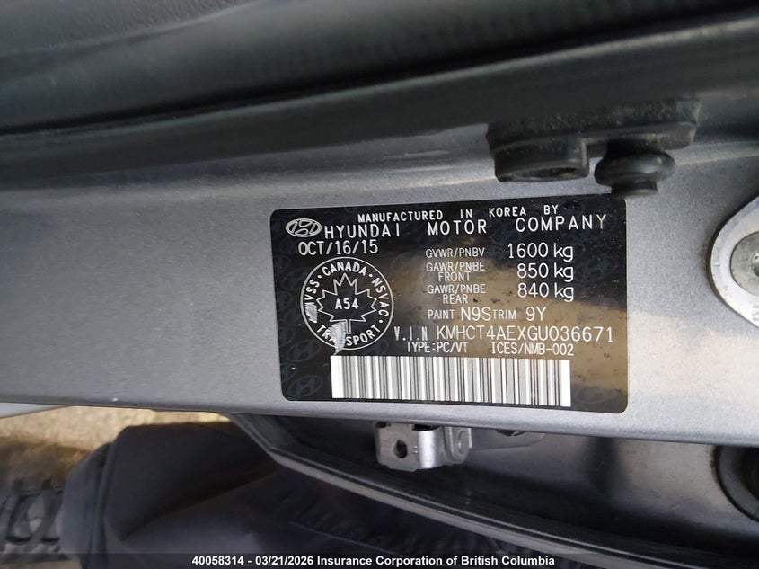2016 Hyundai Accent Se VIN: KMHCT4AEXGU036671 Lot: 40058314