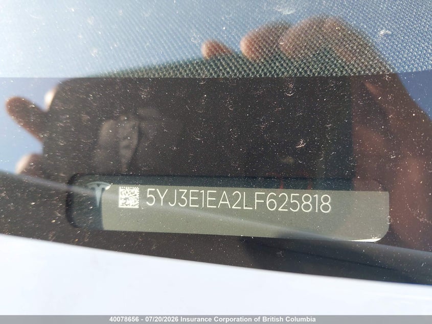 2020 Tesla Model 3 VIN: 5YJ3E1EA2LF625818 Lot: 40078656