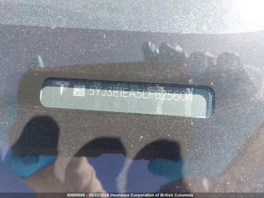 2020 Tesla Model 3 VIN: 5YJ3E1EA5LF625604 Lot: 40069868