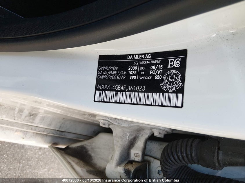 2015 Mercedes-Benz B 250 4Matic Sports Tourer VIN: WDDMH4GB4FJ361023 Lot: 40072630
