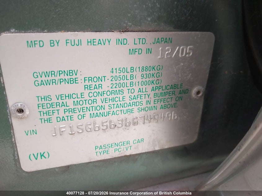 2006 Subaru Forester 2.5X Premium VIN: JF1SG65636G749496 Lot: 40077128