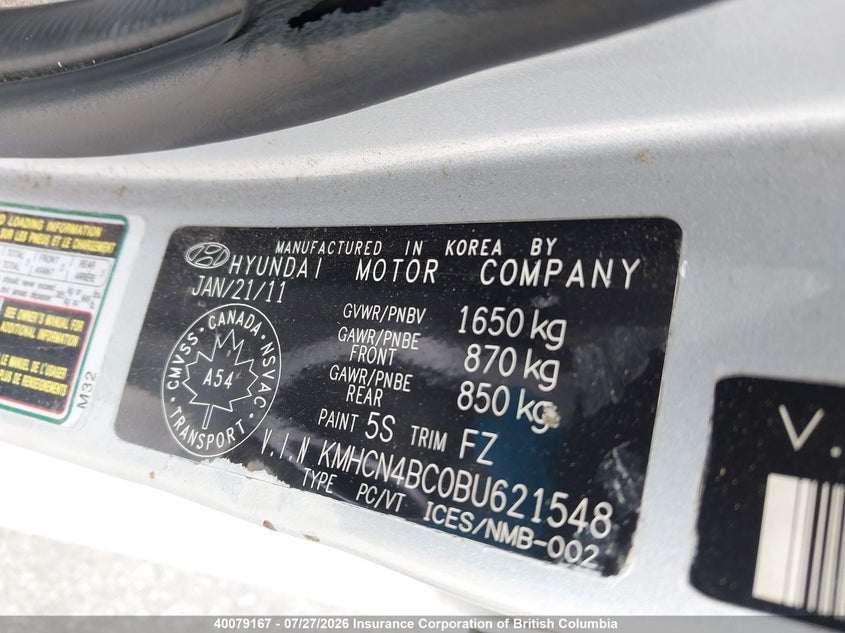 2011 HYUNDAI ACCENT SEDAN 1.6L I-4 DOHC, VVT, 110HP