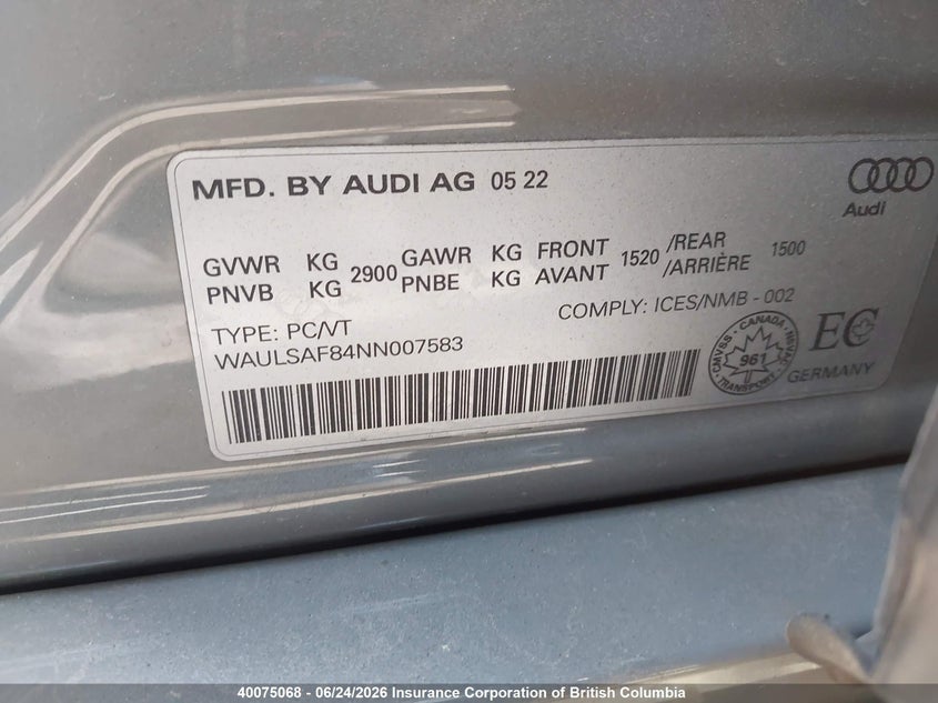 2022 AUDI S8 SEDAN 4.0L V-8 DI, DOHC, VVT, TURBO, 563HP