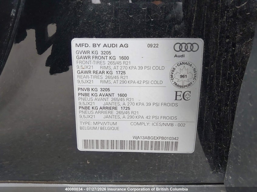 2023 AUDI E-TRON SPORT UTILITY VEHICLE ELECTRIC