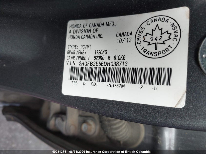 2013 HONDA CIVIC SEDAN 1.8L I4 FI SOHC 16V NF4